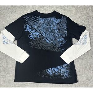 Y2K Helix Shirt Mens Large Black Emo Mall Goth Cyber Grunge Shield Twofer